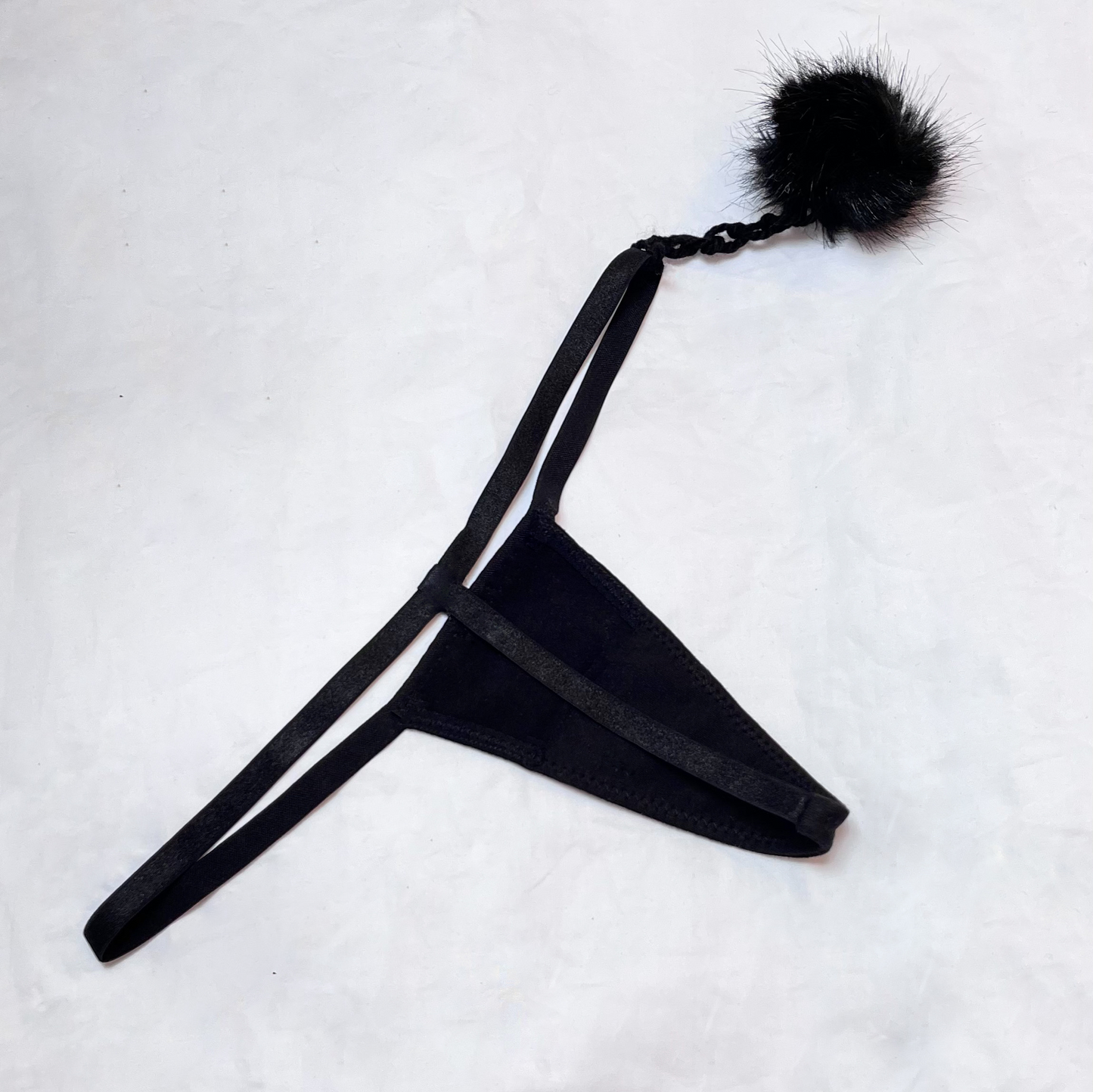 Onyx Mink PomPom ⋆ Black Thong