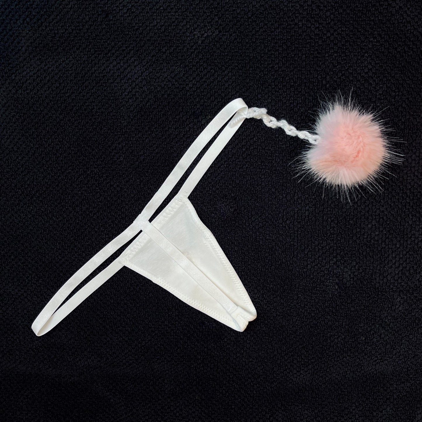 Baby Pink Mink PomPom ⋆ White Thong