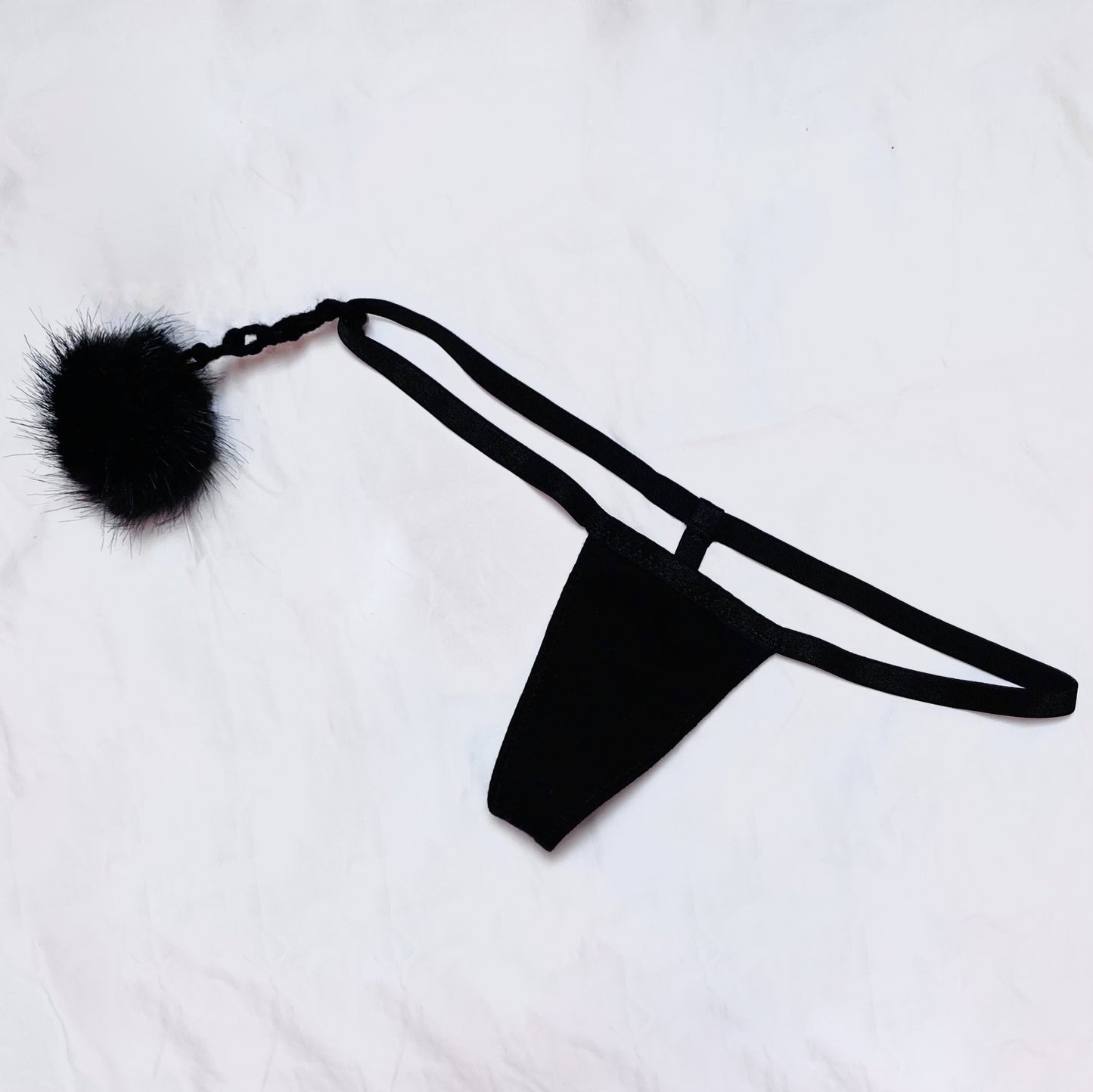 Onyx Mink PomPom ⋆ Black Thong