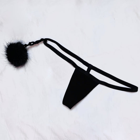 Onyx Mink PomPom ⋆ Black Thong