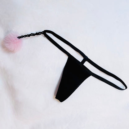 Baby Pink Mink PomPom ⋆ Black Thong