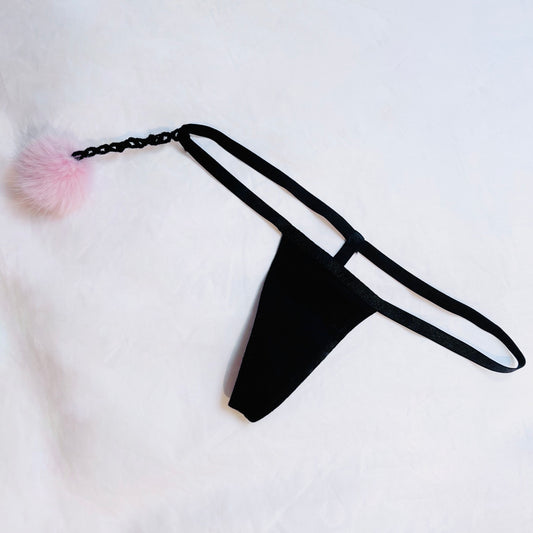 Baby Pink Mink PomPom ⋆ Black Thong