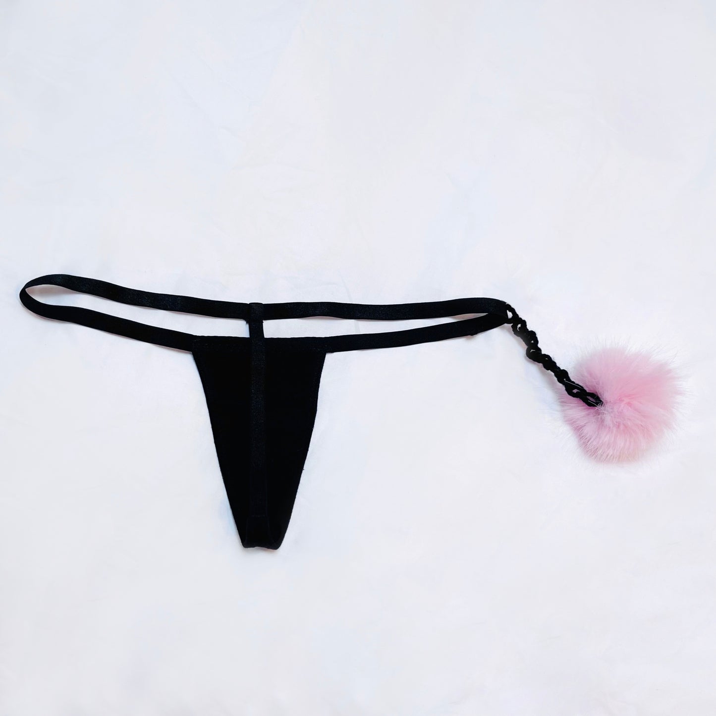 Baby Pink Mink PomPom ⋆ Black Thong