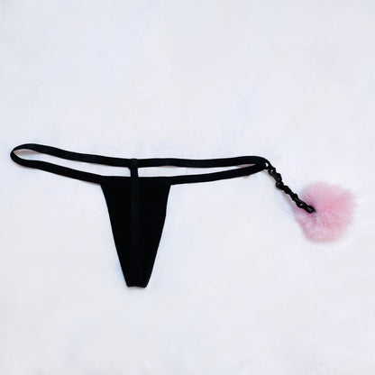 Baby Pink Mink PomPom ⋆ Black Thong
