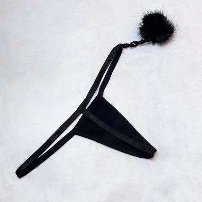 Onyx Mink PomPom ⋆ Black Thong