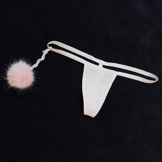 Baby Pink Mink PomPom ⋆ White Thong