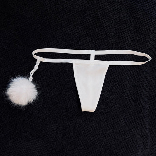 Snow White Mink PomPom ⋆ White Thong