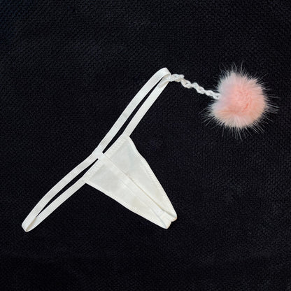 Baby Pink Mink PomPom ⋆ White Thong